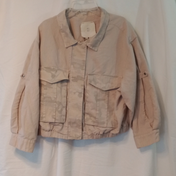 Anthropologie HEI HEI Ronan camouflage bomber Linen jacket size Large - Picture 1 of 14
